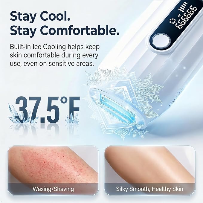 FrostLite Pro Ice Cooling IPL Laser Hair Removal Device - At Home Gentle & Painless Hair Reduction for Smooth, Hair-Less Skin on Body for Women and Men