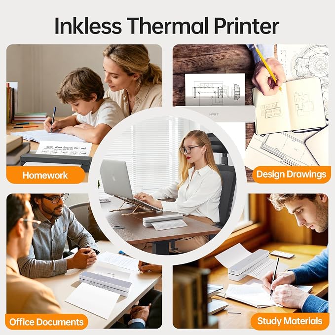 PRT Inkless Portable Printer for Travel, Wireless Thermal Printer for School/Office/Home Use, Supports 8.5 x 11 Inch Thermal Paper, Includes Carry Case and 200 Sheets Thermal Paper
