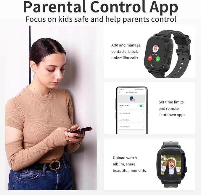 4G Kids Smart Watch Boys with GPS Tracker Phone/Video Call Alarm SOS Camera Pedometer Stopwatch Caculator Flashlight GPS Watch for Kids Age 5-12