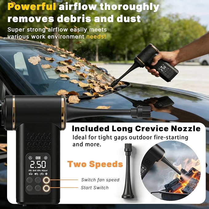 Car Tire Inflator- Vacuum Cleaner- Air Compressor 3-in-1 150PSI Air Pump Cordless Rechargeable USB Portable Battery Operated Inflatables for Car, Motorcycle, Bike, Balls