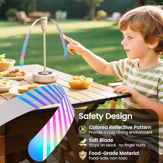 TriPole Fly Fans for Tables, 2000mAh Rechargeable Battery Operated Food Fan Lasts 20 Hrs with LED Display, Portable Fly Table Fan Indoor Outdoor for Picnic, Party, BBQ, Kitchen, Patio, 4 Pack Beige