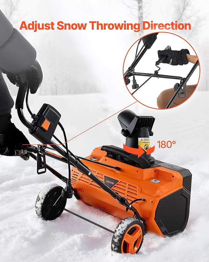 VEVOR Corded Electric Snow Blower, 23-inch 15A Snow Thrower with Dual LED Headlights & 180° Rotating Chute, 25FT Throwing Distance, 12" Depth Clearing, Walk-Behind Snowblower for Driveway Sidewalk