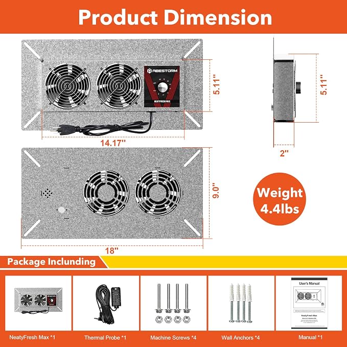 Abestorm Crawlspace Ventilation Fan with Humidistat, Basement Vent Fans with Dehumidistat & Freeze Protection Thermostat, Dual Air Vent Fan for Basement/Kitchen (220 CFM Airflow)