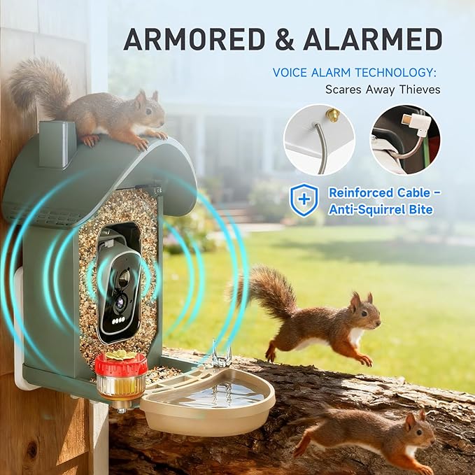 ChirpingPal™ AI Smart Bird Feeder with Camera | 2.5K HD Live View & Photos | Night Vision | 10,000+ Species ID | Solar-Powered with Built-in Battery | with Bird Bath Kit | Sage Green