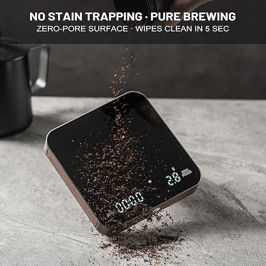KitchenTour CaféMetric Coffee Scale with Timer 0.1g/2000g - Precision Small Scale for Espresso & Pour Over - Mini Scale with LED Display Recharge Black