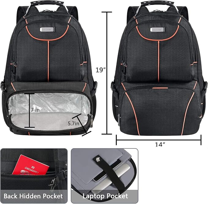VECKUSON Lunch Bag Backpack, Insulated Cooler Lunch Box Backpack, Extra Large Travel 17.3 inch Laptop Backpack TSA Friendly RFID Computer Backpack for Women Men,Orange