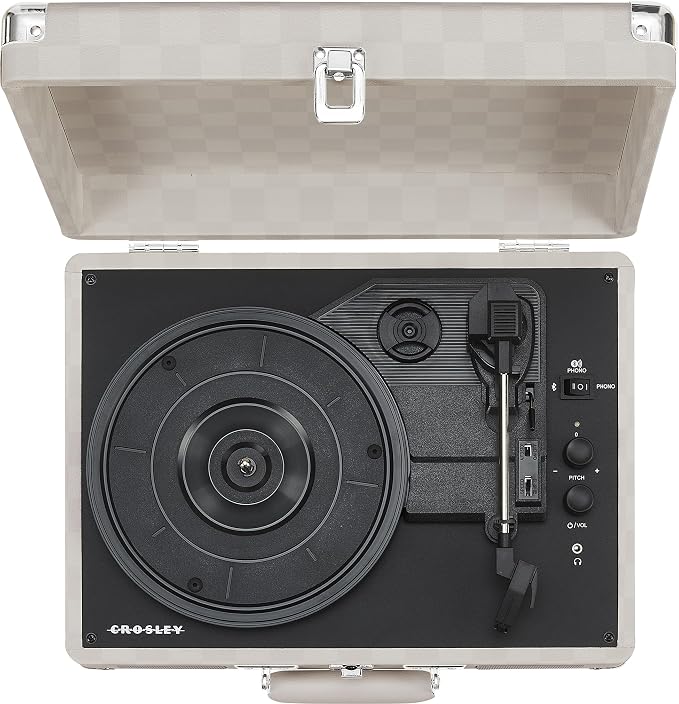 Crosley CR8005F-AC Cruiser Plus Vintage 3-Speed Bluetooth in/Out Suitcase Vinyl Record Player Turntable, Almond Checkerboard