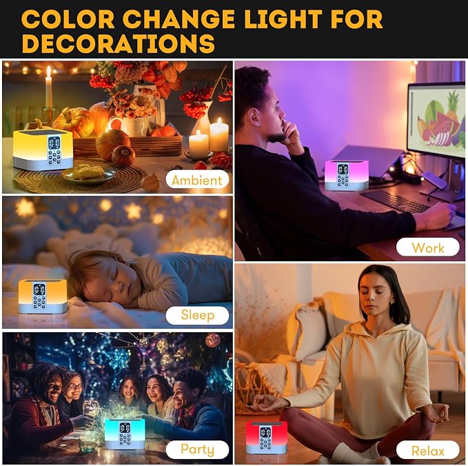 Gifts for Teen Boys Girls, Night Light Bluetooth Speaker, Multi-Color Changing Alarm Clock for Bedrooms, Dimmable Bedside Lamp, Best Birthday Gift Trendy Stuff for 8 - 14+ Years Old Teenage Girls Boys