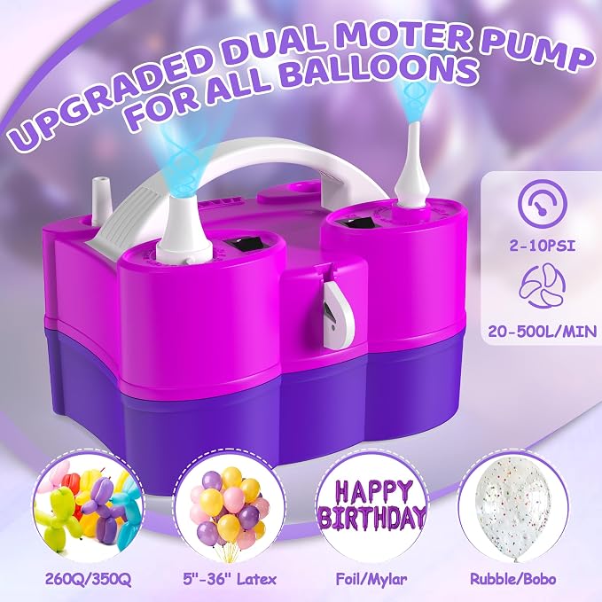 Balloon Pump Electric, 3-in-1 Portable Air Pump for Balloons and Inflatables, Fast Inflator Deflator for Pool Floats, Air Mattress, Birthday Party Decorations
