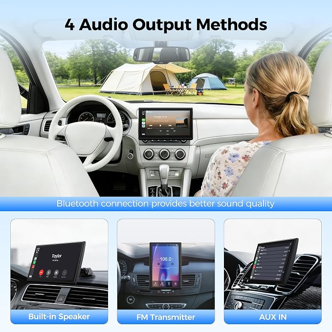 Topexplore 7" Wireless Apple CarPlay and Android Auto Screen with Magnetic Mount, Portrait/Landscape Switch, Portable Car Stereo with Bluetooth, Mirror Link, GPS, OTA Update