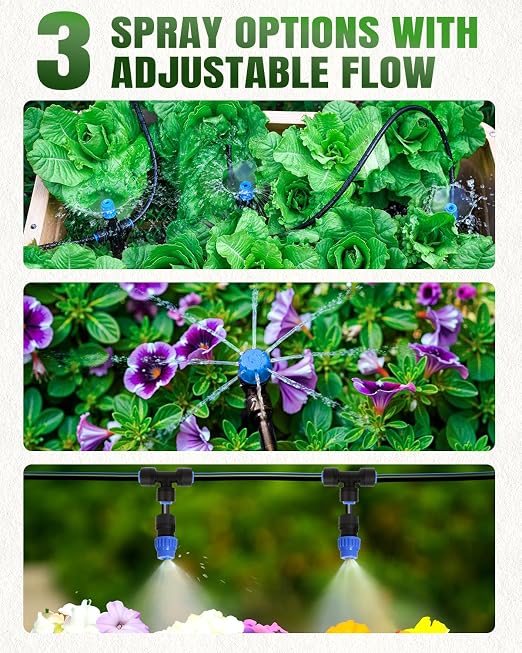 Breeze Touch 230FT Drip Irrigation System, Manual Garden Watering Kit with 6-Way Connectors, 1/2" & 1/4" Distribution Tubing for Greenhouse, Yard & Potted Plants, Precision Irrigation for Large Garden