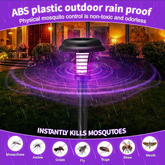 4 Pcs Solar Bug Zapper Outdoor Waterproof Mosquito Repellent Light Solar Power Fly Killer Lamps for Moths, Gnats, Fly, Small Flying Insect Backyard Garden Lawn (Plastic,Purple & Flame Light)