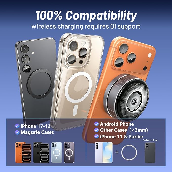 Phone Holder for Model Y,Magnetic Phone Holder,15W Wireless Car Charger with Magsafe,Suction Cup Phone Mount for iPhone & Android,360 & Foldable,Car Accessories for Model 3 & Y