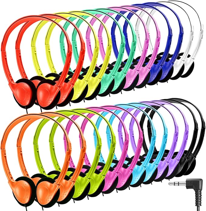 Classroom Headphones Bulk 100 Pack Class Set for School Students Kids and Adult -Sturdy Wired 3.5mm Plug (Mixed, 100 Pack)