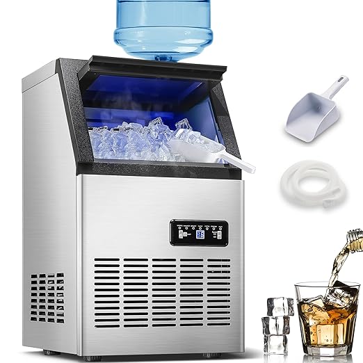 120LBS/24H Commercial Ice Maker Machine, Freestanding Stainless Steel with Adjustable Ice Thickness & LCD Control,40 Cubes/Cycle,Self-Cleaning,Quiet Operation for Home,Restaurant,Bar