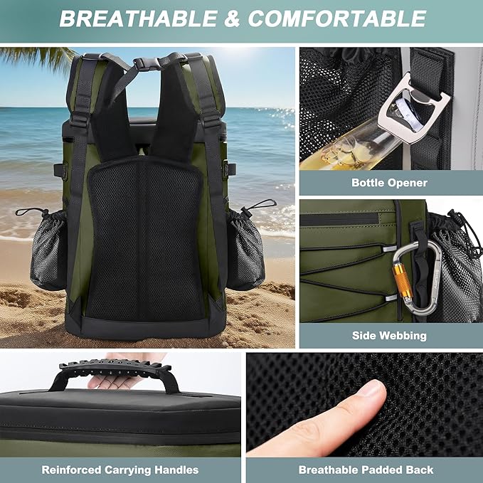 Large 52cans Cooler Backpack, Insulated, Waterproof, Leak Proof, 30L Large Capacity