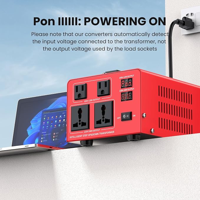 1000W Voltage Transformer Power Converter(110V to 220V, 220V to 110V) Step Up/Down Converter 110/120 Volt - 220/240 Volt w/US Power Cord, LCD Display, 2 US Outlets, 2 Universal Outlet