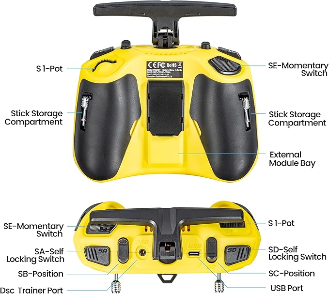 Radiomaster Pocket ELRS Remote Controller Portable Hall Gimbal EdgeTX 2.10.5 Transmitter with LED Light for FPV Drone/RC Helicopter&Car Boats&Multirotor (Battery Not Included)
