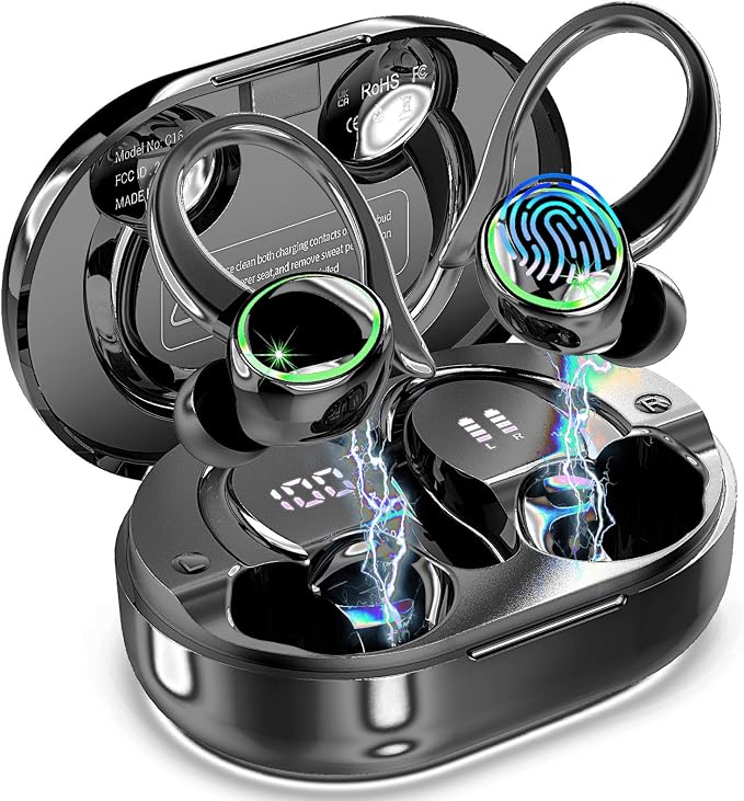 Wireless Earbuds, 2026 Bluetooth 5.4 Headphones Sports, 50 Playback Over-Ear buds with 4 ENC Noise Cancelling Mics Deep Bass Fitness Earphones Gym Running Workout, IP7 Headset with Earhook LED Display