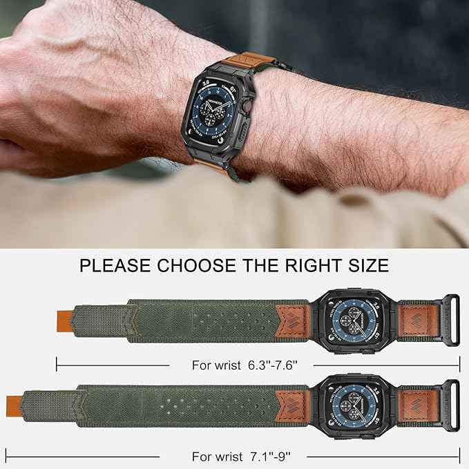 BAITEYOU Band with Case Compatible with Apple Watch Band 45mm Series 9 8 7, Nylon Strap with Stainless Steel Metal Rugged Case Cover for iwatch Bands for Men