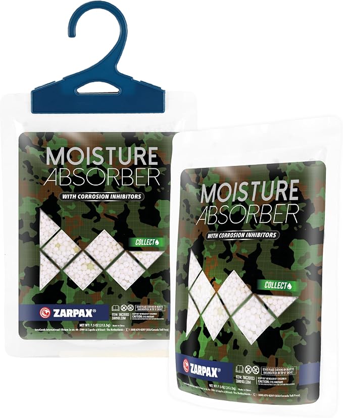 Zarpax Moisture Absorbers For Gun Safe 7.5 oz/212g - Gun Safe Dehumidifier Prevents Corrosion - Protects Gun & Gear - Desiccant Dehumidifier Removes Excess Moisture - Set of 2