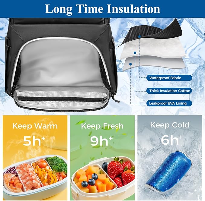 MATEIN Lunch Backpack for Men, Waterproof Meal Prep Work Backpack with Lunch Compartment, Large TSA 17 Inch Laptop Back Pack Lunchbox with Chest Strap, Insulated Cooler Work Bag for Office Commute
