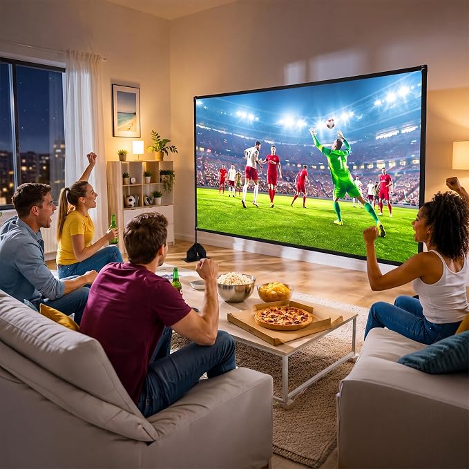 120 inch Projector Screen with Stand, 16:9 4K HD Portable Outdoor Indoor Movie Screen, Lightweight Projection Screen with Carry Bag & Sandbag for Backyard, Home Theater, Camping