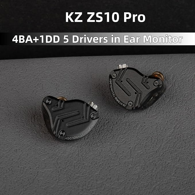 KZ ZS10 PRO in Ear Monitor Headphones, 4BA+1DD 5 Hybrid Driver Gaming Earbuds Wired Earphones, HiFi Clarity Sound Immersive Bass IEMs for Gaming Musician Singer Audiophile (Black Without Microphone)
