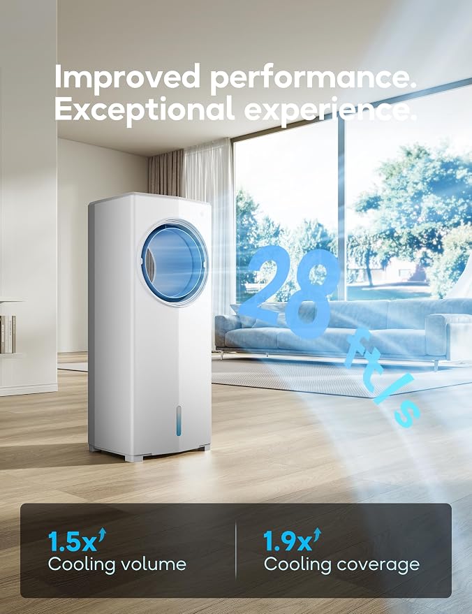 Windowless Portable Air Conditioner, 26.1" Small Evaporative Air Cooler for Room No Window, 3-Speed Settings, 4 Modes, 7H Timer, Remote Control, 4 Ice Packs, Quiet AC Unit for Bedroom, Ivory