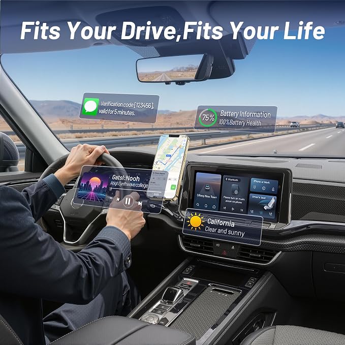 Magnetic Phone Holder for Volkswagen Atlas (2024 2025 2026, 12inch) / VW Altas Cross Sport, 15W Wireless Car Charger for iPhone & Samsung, 360 & Hands Free, with Storage Box, New Car Accessories