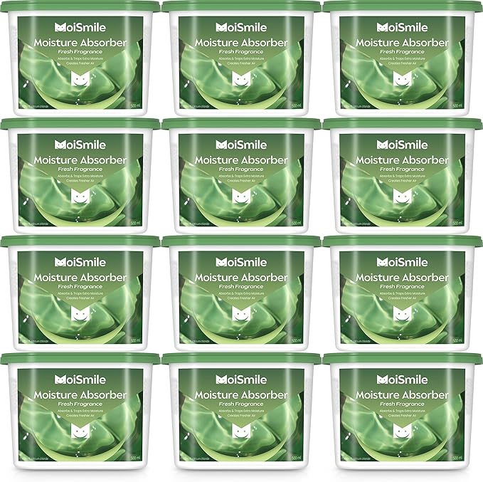Moisture Absorbers 12 Pack, Fast Acting 10.8 Oz Humidity Absorber & Odor Eliminator, Fresh Scent, High Capacity Dehumidifier for Closet, Bathroom, Basement, Car & RV