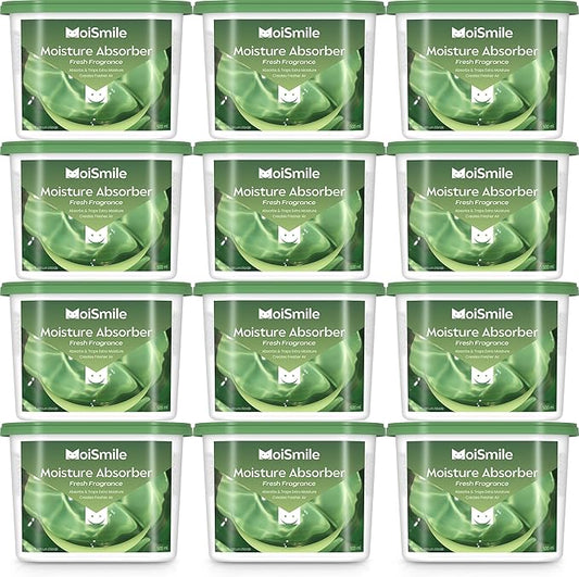 Moisture Absorbers 12 Pack, Fast Acting 10.8 Oz Humidity Absorber & Odor Eliminator, Fresh Scent, High Capacity Dehumidifier for Closet, Bathroom, Basement, Car & RV
