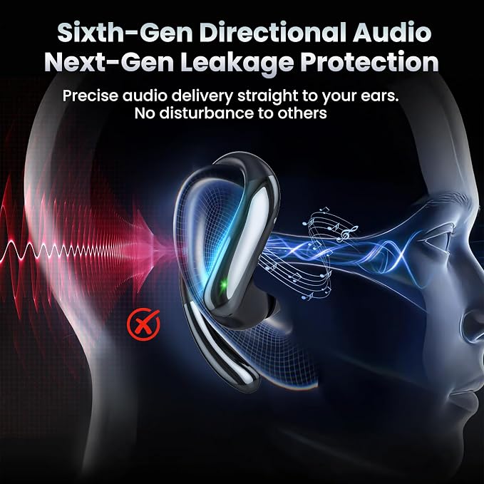 Wireless Earbuds Bluetooth 6.0 Headphone, Sport Bluetooth Earbuds Stereo Deep Bass Over Ear Bud with Earhooks,Active Noise Cancellation, Bluetooth Headphones for Gym/Running/Workout Black