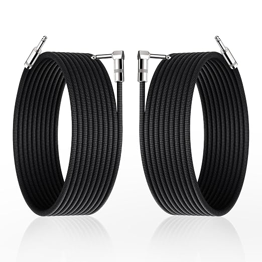 Guitar Cables 20ft 2 Pack, Amp Chord Electric Guitar Aux Amp Cord Braided, TS 1/4 Quarter Inch Straight to Right Angle Bass Instrument Cable Pro Audio