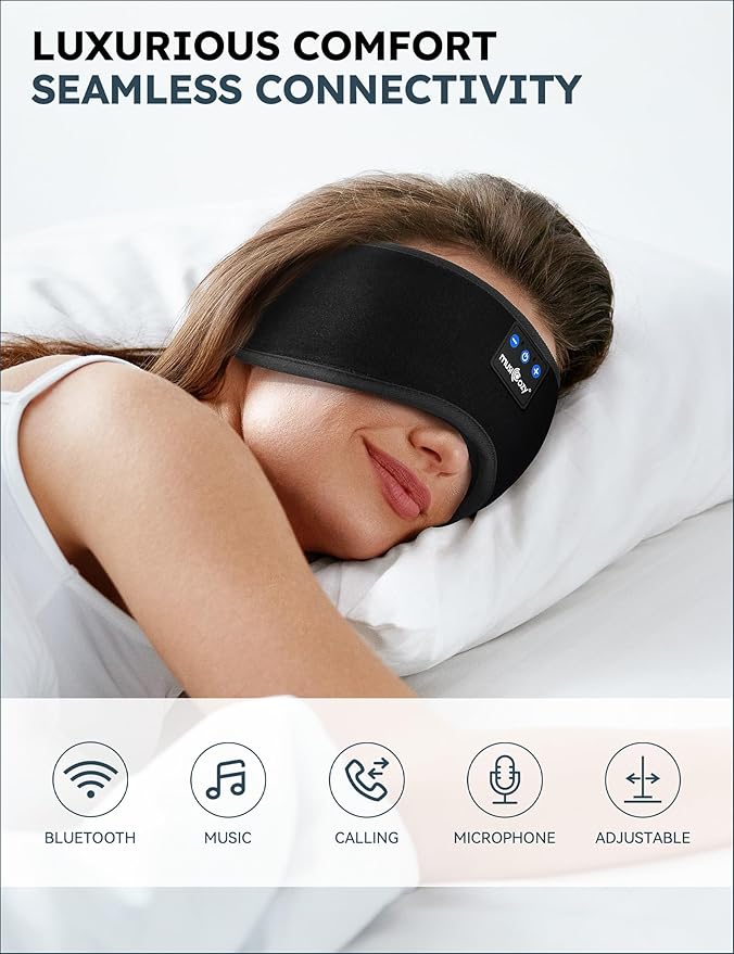MUSICOZY Sleep Headphones Breathable Bluetooth 5.4 Headband 3D Sleeping Headphones, Wireless Eye Mask Sleep Earbuds for Side Sleeper Women Office Air Travel Cool Tech Gadgets Unique Gifts of 2 Packs