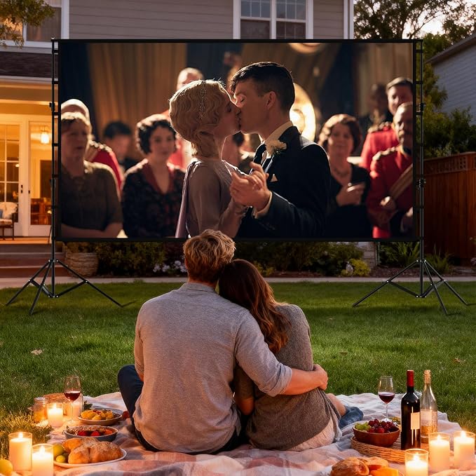Outdoor Projector Screen with Stand - 150 Inch Portable Projector Screen Outdoor Indoor Projection Screen 16:9 4K HD Movie Screens with Carry Bag Can Enjoy Home Theater Projection Screens