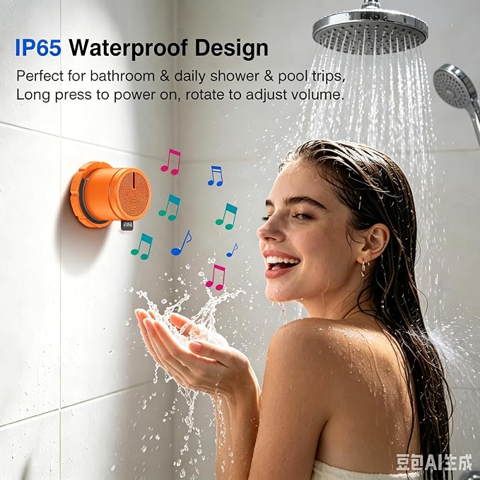 EWA Shower Speaker, Magnetic Portable Bluetooth Speaker with Phone Stand,Metal Portable Wireless Mini Speakers Waterproof with Rotary Control,for Bathroom Gym Home, Birthday Gifts (Orange)