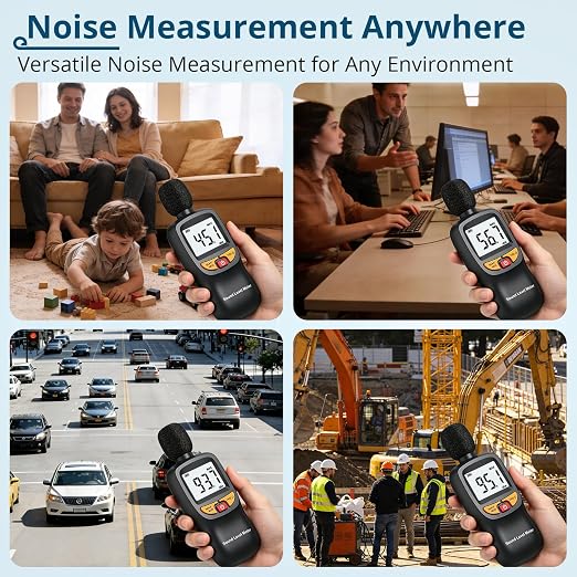 Digital Decibel Meter 30-130dB,A-Weighted Sound Level Tester with Hold Function & Backlit LCD,Portable Noise Monitor for Home,Apartment & Office