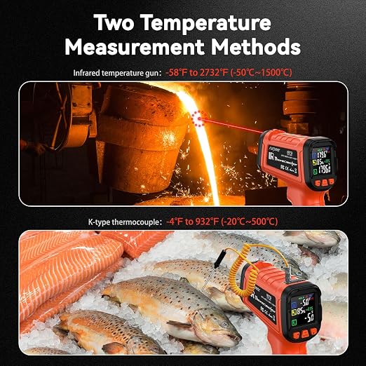 -58°F to 2732°F Infrared Thermometer IR Laser Gun 50:1, Digital Temperature Gun/K-Type Probe -4°F~932°F, Humidity Sensor, High-Temp Pyrometer for Kiln, Forge, Furnace, Industrial Use