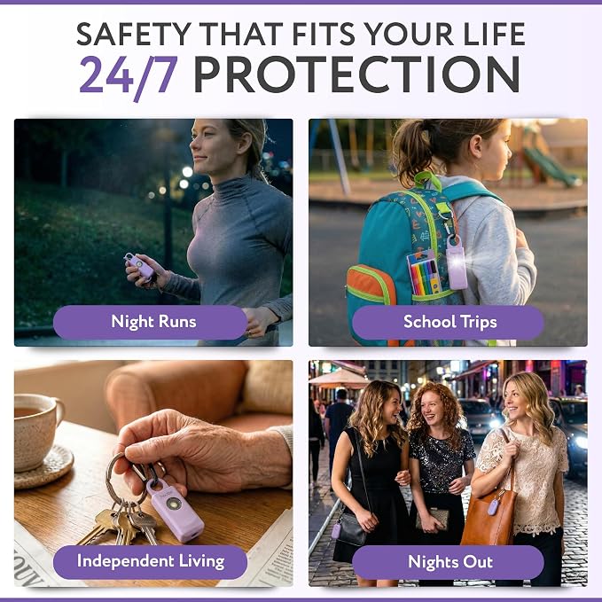 HOOTIE Personal Safety Alarm for Women, Men and Kids — 130dB Personal Alarm Keychain, Pull Pin Safety Alarm Keychain with Strobe Light, Self-Defense Alarm for Campus, Travel and Running — Lavender