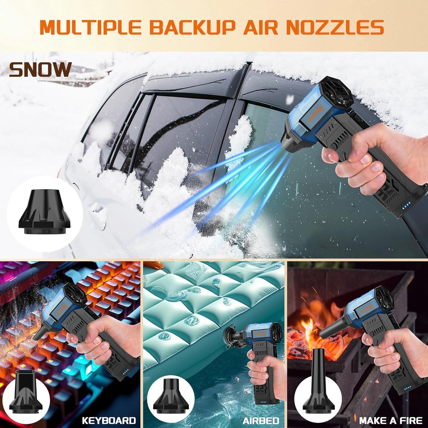 Air Duster -250000RPM Electeic Air Duster, Replaceable Batteries 2pcs,Long Life Cordless mini Blower, 3-Gear Adjustable- Cordless air Duster for Keyboard,PCs,Outdoors,Leaves,Car Cleaning