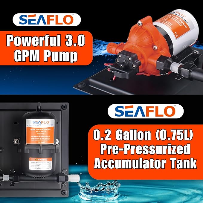 SEAFLO 33 Series Water Pump and Accumulator Tank System - 115V, 3.3 GPM, 45 PSI, 0.2-Gallon Tank | Reduces Cycling | For Marine, RV, Off-Grid, and Home Use | 4-Year Warranty