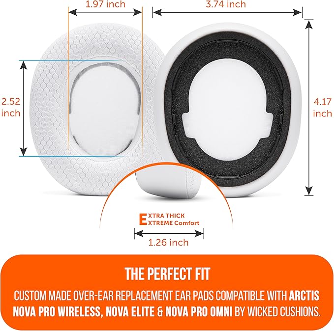 WC Freeze Nova Pro Wireless - Cooling Gel Earpads for Arctis Nova Pro Wireless, Nova Elite & Nova Pro Omni (Doesn’t Fit Other Models), by Wicked Cushions, Extra Thick & Comfortable | White