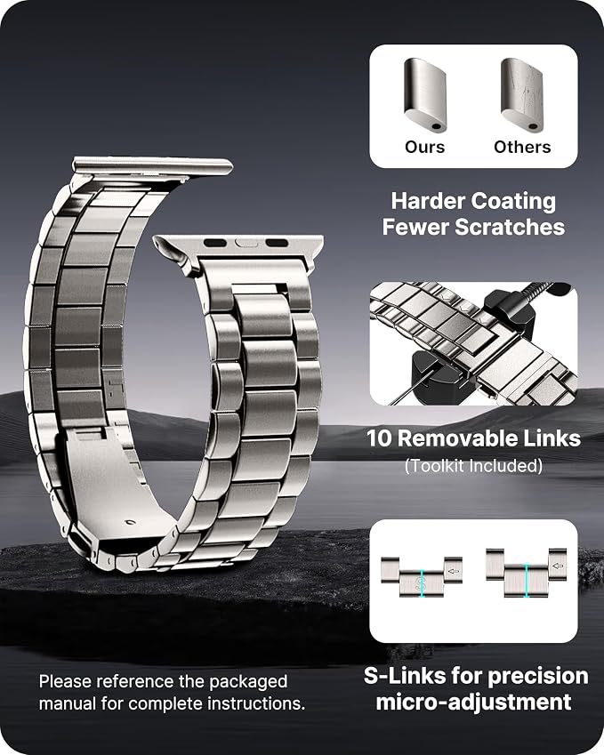 Fullmosa Metal Band Compatible with Apple Watch Bands Ultra3 2 1 49mm, Stainless Steel Strap iWatch Band with Case for Apple Watch, Starlight