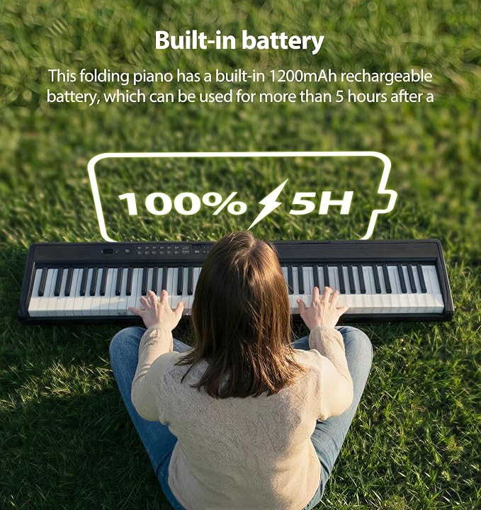 MARVTOWN Portable Folding Piano Keyboard,88Keys Semi-Weighted Full Size,Foldable Digital Piano, Rechargeable Electric/Electronic Keyboard Piano w/MIDI Bluetooth&2 Speakers&Carry-case Beginners Gift