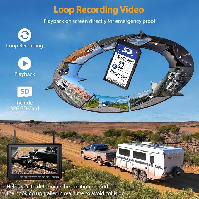 Dual Wireless Magnetic Backup Camera for Trailer,7” 1080P HD 4CH Monitor 2-Min Easy Install No Wiring 25H Long Battery Life 21000mAh Rechargeable No Delay Reverse Camera System for RV Truck