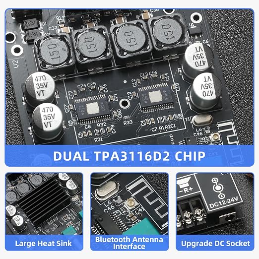 ZK-1002T Bluetooth 5.1 Amplifier Board, 100W+100W 2.0 CH Stereo Audio Amp Module with TPA3116D2 Chip, Treble & Bass Control, DIY Speakers Power Amp for Home Theater Speakers