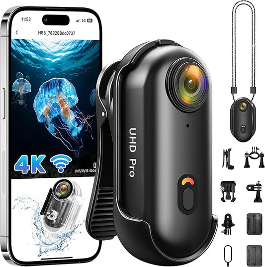 2026 Newly Enhanced Action Camera 4K,Body Cam WiFi POV Camera,Thumb Size Snap Cam with Waterproof Case,Wearable Sports Snapcam,Mini Body Camera for Walking Fishing Vlogging Cycling Horse Riding