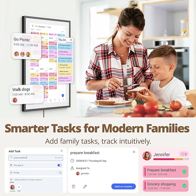 Dragon Touch 15.6" Digital Calendar Chore Chart – 1080P Full HD Interactive Touchscreen, Smart Family Planner, Hearth Display Digital Calendar Wall & Desk Mountable for Seamless Scheduling Black