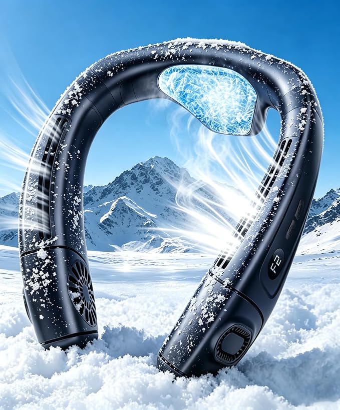 Neck Air Conditioner Fan Instant Cooling with Cooling Plate, Bladeless, 8000mAh Operated Wearable Rechargeable Neck Fan, 3 Cooling Level&3 Speeds Level for Hot Flashes, Travel, Gym